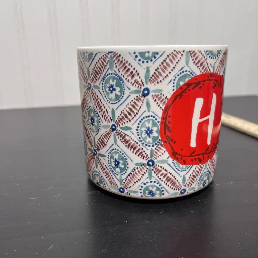 Anthropologie Monogram H Mug Oscar Wilde Quote Quill & Quaver Pattern Initial”H”